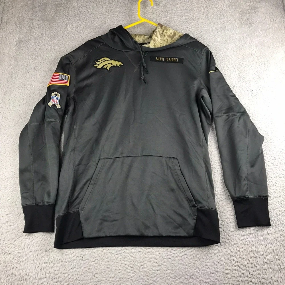 NFL Denver Broncos Salute To Service Nike Hoodie Men L Grey Therma-FIT Pullover